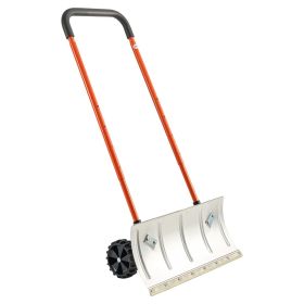 Winter Snow Pusher Shovel with Wheels 24 in Durable Metal Snow Plow for Driveway