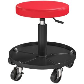 Rolling Garage Stool, 300 LBS Capacity Padded Mechanic Stool with 2.5" Wheels, Adjustable Height 15" -19.7", Red