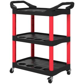 3-Tier Rolling Tool Cart with Wheels, 200 LBS Capacity Plastic Utility Cart for Garage, Warehouse, Workshop, Black & Red