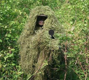The "Tracker" Ghillie Poncho, Jute thread version (Options: Leafy Green + Rifle wrap)