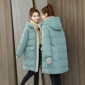 2022 Winter Women Jacket Coats Long Parkas Female Down cotton Hooded Overcoat Thick Warm Jackets Windproof Casual Student Coat (Color: Light Green, size: XXXL72.5-80KG)