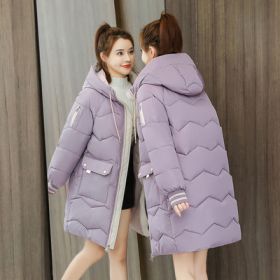 2022 Winter Women Jacket Coats Long Parkas Female Down cotton Hooded Overcoat Thick Warm Jackets Windproof Casual Student Coat (Color: Purple, size: XXXL72.5-80KG)