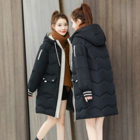 2022 Winter Women Jacket Coats Long Parkas Female Down cotton Hooded Overcoat Thick Warm Jackets Windproof Casual Student Coat (Color: Black, size: L55-60KG)