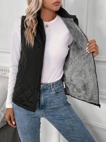 Argyle Pattern Fall & Winter Vest, Casual Zip Up Sleeveless Vest, Women's Clothing (Color: Black, size: XXL(14))