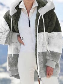 Color Block Hooded Teddy Coat, Casual Zip Up Long Sleeve Winter Warm Outerwear, Women's Clothing (Color: Purple, size: S(4))