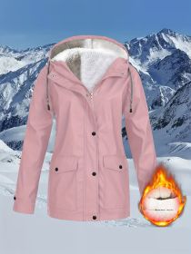 Drawstring Hooded Trench Coat, Casual Zip Up Long Sleeve Versatile Outerwear, Women's Clothing (Color: Lemon Yellow, size: XXL(14))