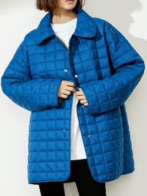 Women's Autumn Winter Loose Padded Jacket Casual Lapel Belted Mid-Length Straight Jackets Female 2022 Office Ladies Warm Coat (Color: Blue, size: M)