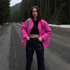 Women Coats Casual Winter Jacket Solid Round Neck Button Long Sleeve Pocket Parkas Female 2022 Autumn Fashion Loose Lady Coat (Color: Rose Red, size: L)