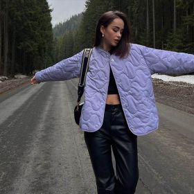 Women Coats Casual Winter Jacket Solid Round Neck Button Long Sleeve Pocket Parkas Female 2022 Autumn Fashion Loose Lady Coat (Color: Light purple, size: S)